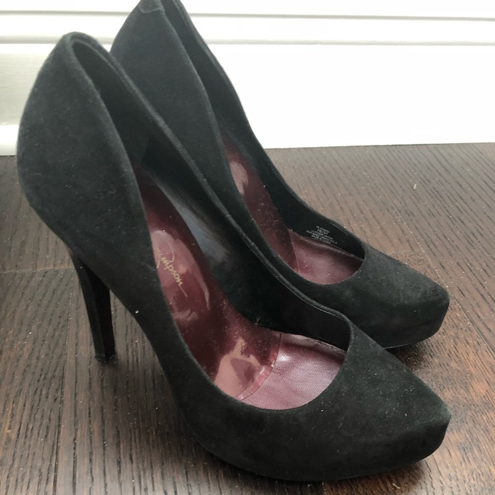 Jessica Simpson black kid suede heels pumps 7